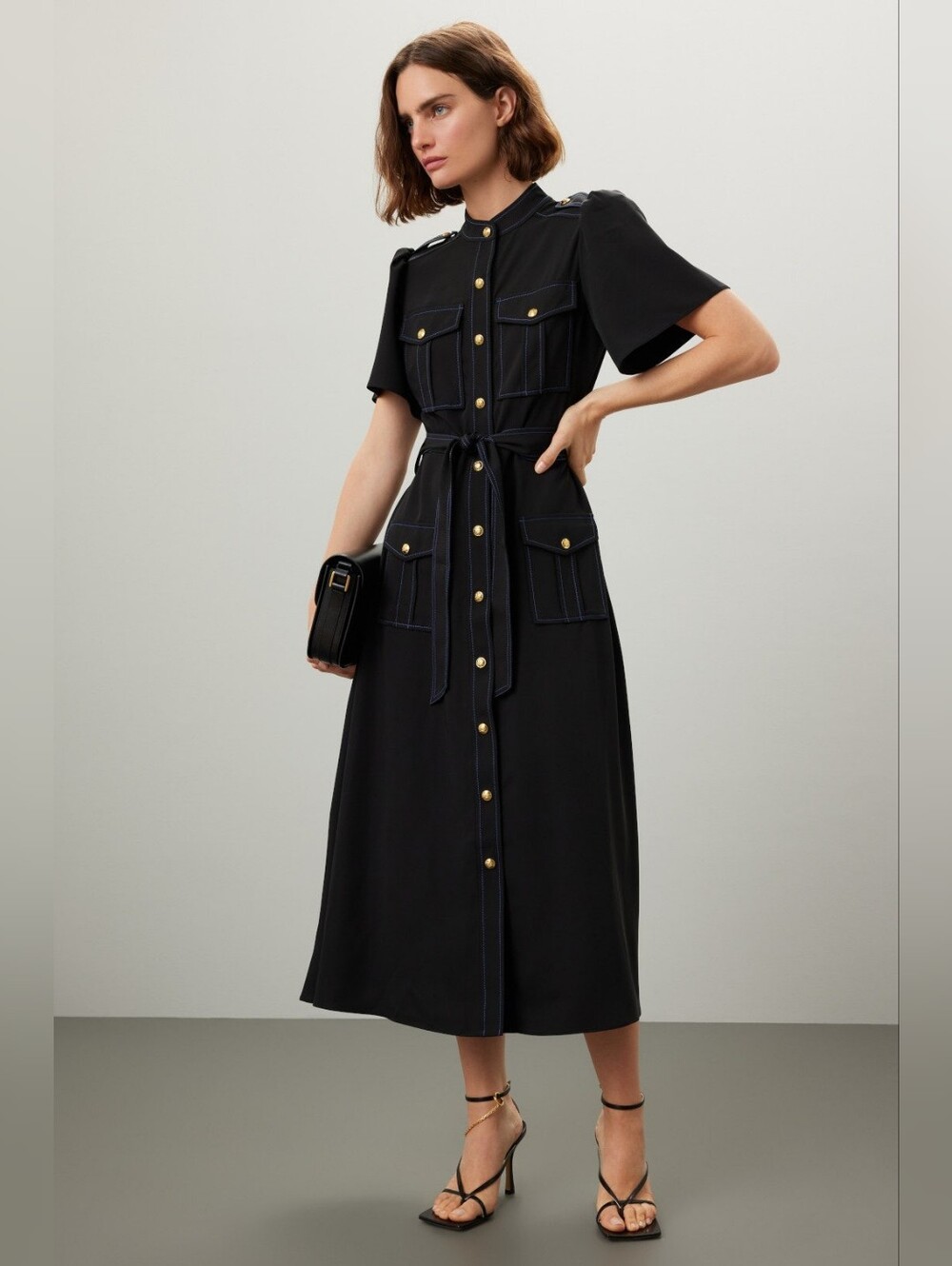 Derek Lam Dress Judy Black Short Sleeve Utility Size 16
